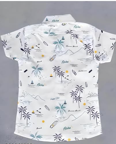 Image of Vikita Enterprise Kid Boy's Cotton Hawaiian Tropical Printed Shirt with Spread Collar Neck Half Sleeves Button Closure Curved Length | Shirt For Kids Boys | 3652