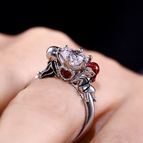 Image of Jeulia Hug Me Magic of Love Skull Couple Round Cut Sterling Silver Ring for Women Wife Girlfriend Engagement Wedding Anniversary Christmas Birthday With Jewelry Box