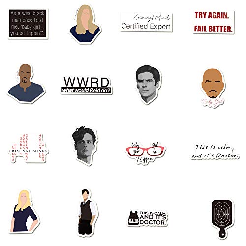 Adesivos Criminal Minds 50 peças de vinil à prova d'água para laptop, skate, para-choque, carros, c