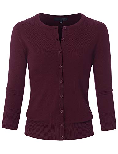 Image of Women's 3 /4 Sleeve Crew Neck Button Down Stretch Knit Cardigan Sweater (S-3XL)