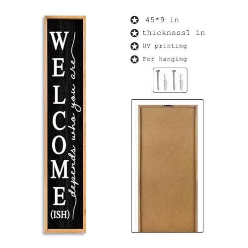 Welcome-ish-Sign-for-Front-Porch-Standing-45X9-Large-Farmhouse-Outdoor-Wood-Framed-Home-Vertical-Tall-Funny-Large-Welcome-Sign-For-Rustic-Modern-Outside-Front-Door-Wall-Decor-Wood-Black Welcome ish Sign for Front Porch Standing 45X9 Large Farmhouse Outdoor Wood Framed Home Vertical Tall Funny Large Welcome Sign For Rustic Modern Outside Front Door Wall Decor Wood Black