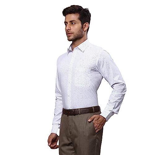 Image of Raymond Men's Pure Cotton Print Pattern Slim Fit Semi Cutaway Collar Full Sleeve Formal Shirt