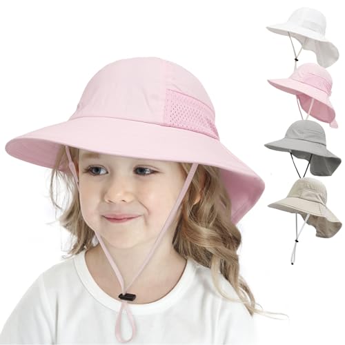 YANWANG Sombrero de Sol de Verano para bebés, protección UPF 50+ Ajustable Sombreros de Playa de ala Ancha para niños, niñas y niños (M:2-6 años,Rosa)