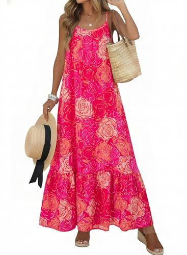 Image of Dokotoo Women Summer Dresses Scoop Neck Ruffle Flowy Boho Maxi Dress