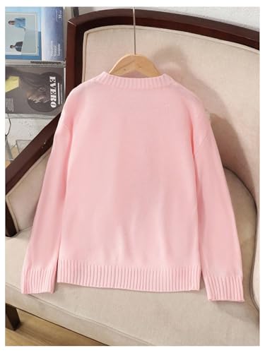 Image of BEAUDRM Girl's Bow Sweater Crew Neck Cute Sweaters Long Sleeve Knit Pullovers Sweater