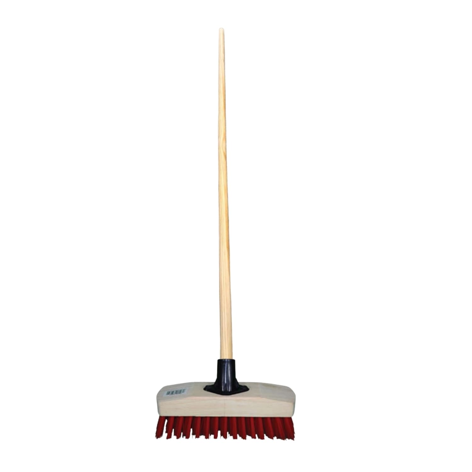 HOMESHOPA Stiff PVC Red Wooden Deck Scrub Head With Handle, Replaceable Broom Head, Durable Stiff Bristles Indoor Outdoor Floor Sweeping Brush, Fitted Fixing Bracket Connector