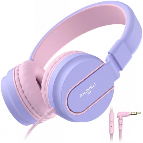 Image of AILIHEN I35 Kids Headphones for School with Mic, 93dB Safe Volume, Lilac | Wired On Ear Headphones for Kids Girls, Foldable Lightweight Headphone for Classroom Learning & Entertainment Travel Computer