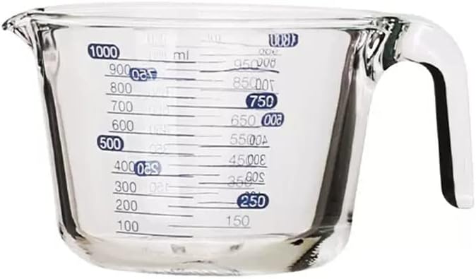 Glass measuring cup with scale high temperature resistant household food grade kitchen baking beaten egg cup measuring water cup (Size : 1000ML)