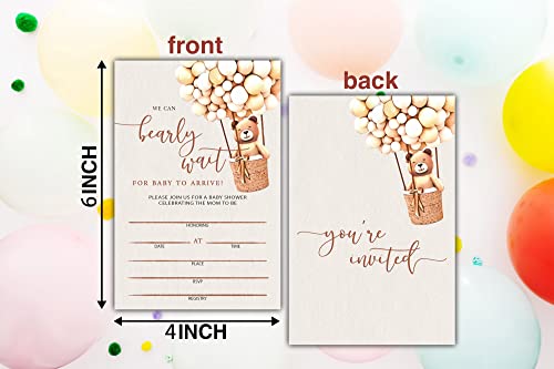 Balloon Bear Baby Shower Party Invitation To Celebrate Mom-To-Be - Baby Shower Invite For Boy Girl - Pregnancy Announcement - Gender Reveal Party - 20 Fill-In Invitation Cards With 20 Envelopes (Invite B001) #TOP1