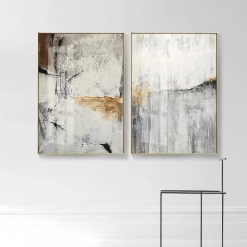 Tableau abstrait ligne d'or et marbre gris 30x45cm affiche salon - 2