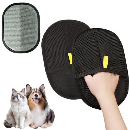 AMFUN 2PCS Guanti per Gatti e Cani Bifacciali, Guanti Antistatici per La Rimozione Dei Peli di Animali, Rimuovi Peli di Gatto, Guanto Magnetico in Pelliccia