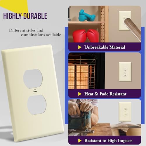 Image of ENERLITES Duplex Receptacle Outlet Wall Plate, Jumbo Electrical Outlet Cover, Gloss Finish, Oversized 1-Gang 5.51 inch x 3.50 inch, Polycarbonate Thermoplastic, 8821O-LA, Light Almond