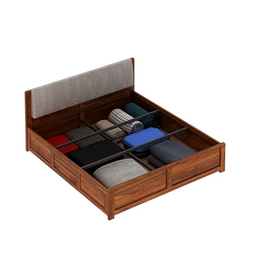 Image of Ganpati Arts Solid Sheesham Wood King Size Boston Bed with Box Storage | Wooden Double Bed Cot Palang Furniture for Bedroom, Guest Room, Hotels and Home (Natural Finish)