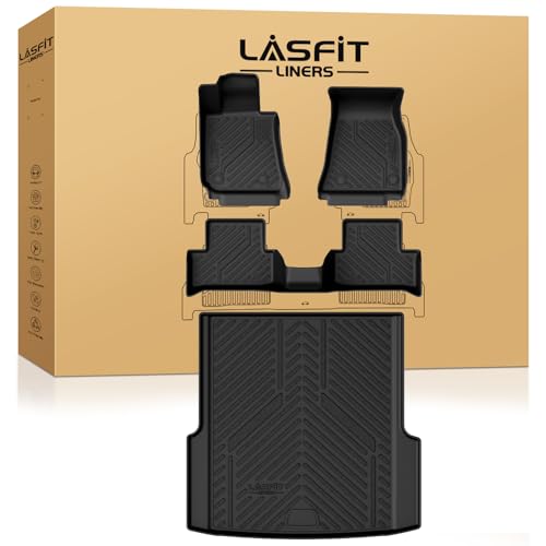 Image of LASFIT Floor Mats for BMW i4 2022-2025 2026 M50 /eDrive40 /eDrive35 /xDrive40 | All Weather TPE Custom Fit Floor Liners, Full Set Car Mats with Cargo Trunk Mat Accessories, Black