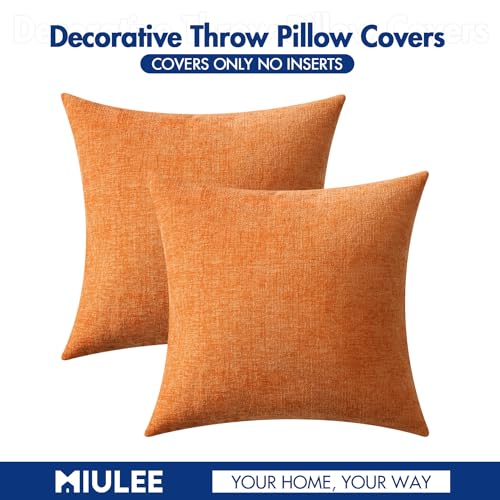 Image of MIULEE Pack of 2 Orange Throw Pillow Covers 18x18 Inch Soft Chenille Pillow Covers for Sofa Living Room Couch Fall Home Decor Solid Dyed Cases