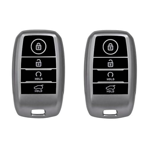 Image of SIAGO TPU Key Cover Compatible with Kia Seltos, Sonet, Carens, Carnival 4 Button Smart Key (Hold Button Down) (Grey Pack of 2)