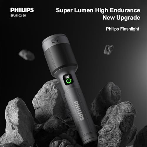 Image of PHILIPS 9000mAh LED Torch Light, 3000LM Flashlight with Telescopic Zoomable, 1000M Coverage, 60W High Power Rechargeable Handheld Flash Light for Indoor, Camping, Exploration, Emergency Lighting
