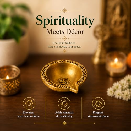 Image of Pure Solid Brass Diya (Dia - 6 cm) Set of 1 (140 Grams) | Diya for Pooja | Oil Lamp for Mandir | for Daily /Festive Worship, Home Temple Decoration, Diwali, Wedding & Spiritual Return Gift
