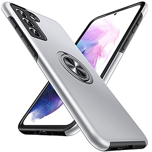 Coque Samsung S21 Plus Anqrp support anneau rotatif integre coque argent antichoc