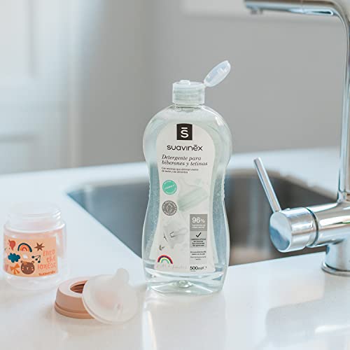Suavinex, Detergente para Biberones y Tetinas. Limpia biberones, tetinas, chupetes y accesorios. Sin perfume. No deja residuos. Textura Gel. 82% Ingredientes de Origen Natural. 500 ml - imagen 5