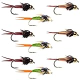 The Fly Fishing Place Tungsten Bead Head Copper John Nymph Assortment Fly Fishing Flies - Collection of 9 Flies Hook Size 16