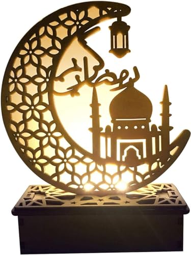 Ramadan Eid Dekorationen LED Muslim Nachtlicht Eid Mubarak Ornamente DIY Holz Festival Licht Mond Sterne Vorhang Lichter