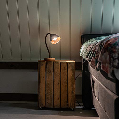 Qazqa Stronk Tischlampe – Landhaus-Design, Schwarz/holz, E27, Dimmbar, 55,4 Cm Hoch