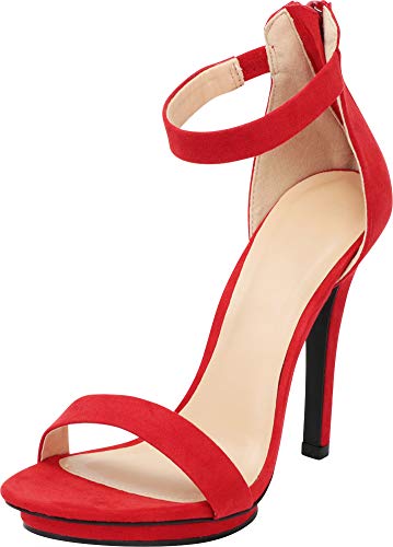 Cambridge Select Women's Open Toe Single Band Stretch Elastic Ankle Strap Stiletto High Heel Sandal (6 B(M) US, Red IMSU)