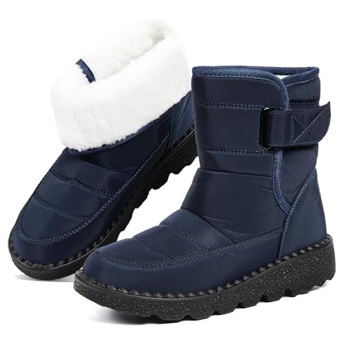 Nxdxqsn Snow Boots,Waterproof,Warm Plush Lined Mid-Calf Winter Boots with Non-Slip Outsole for Cold Weather (k25-Dark Blue, US, Adult, Women, 10, Numeric, US Footwear Size System, Medium)