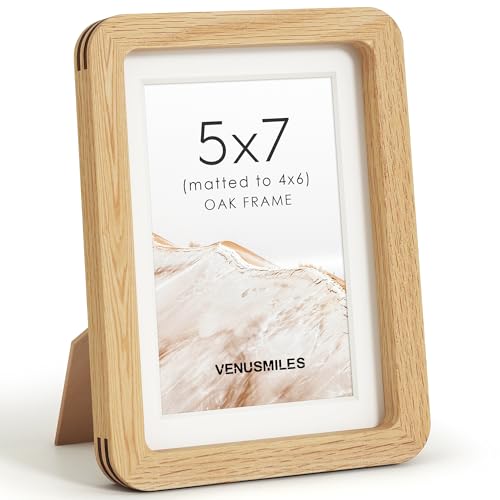 Image of 5x7 Picture Frame, USA-Sourced Natural Oak Wood Photo Collage Frame with HD Tempered Glass, 5 x 7 Wooden Frame Matted to 4x6, Gallery Wall Frames for Art, Wall or Tabletop Display