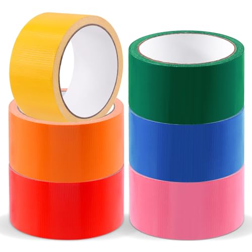 Tanstic 6pc Colored Duct Tape Rolls, 2 Inch x 11 Yards, Heavy Duty Rainbow Adhesive Tape, Waterproof & Tear Resistant for Home, School, DIY & Art