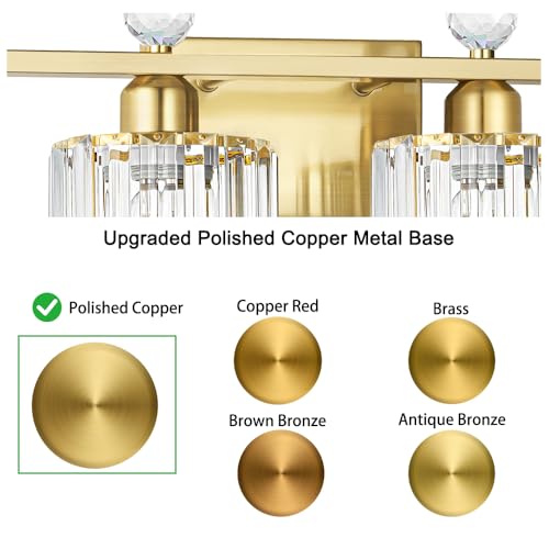 Image of Modern Crystal Bathroom Vanity Light, 4-Lights Bathroom Light Fixtures, Brass Gold Vanity Lighting Fixtures Over Mirror, Brushed Wall Sconce Light for Bedroom, Kitchen, Living Room, Gallery, E26 Base