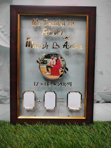 Image of Couple Thumb Gift with Photo | Wooden Frame| 35 * 24 CM | Wedding Thumb Print |Finger Print Gift| Personalized Text & Photo | Valentine's day Gift