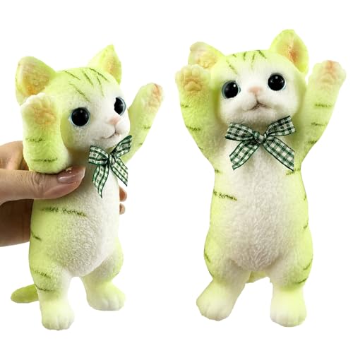 Image of Big Hand Painted Cat Squishy Toys,Large Cute Ultra Soft Kitty Squeeze Fidget Toys for Stress Relief ,Kawaii Squishies Sticky Animal Toys for Adults Kids,Decompression Sensory Balls Toys (Green)