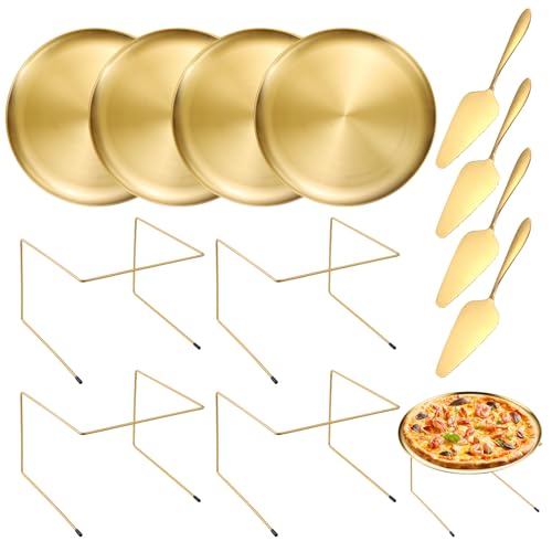 GRETJOB 12 Pcs Pizza Pan Riser Stand Set, 4 Metal