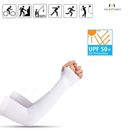 Image of MILESTONES. /Arm Sleeves for Men & Women UV Protection Hand Sleeves /Sun Protection Sleeves for Men & Women for Running, Hand Cover Arm Sleeves for Bike Riding Free Size