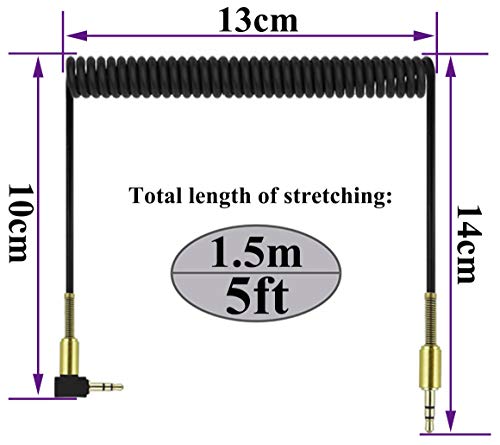 Aaotokk 3.5Mm Coiled Cable 90 Degree Right Angle 3-Pole 3.5Mm Male To 3.5Mm Male Right Angle Trs Jack Stereo Audio Spring Aux Cable For All 3.5Mm-Enabled Smartphones,Tablet And Mp3 Players(1.5M) #TOP1