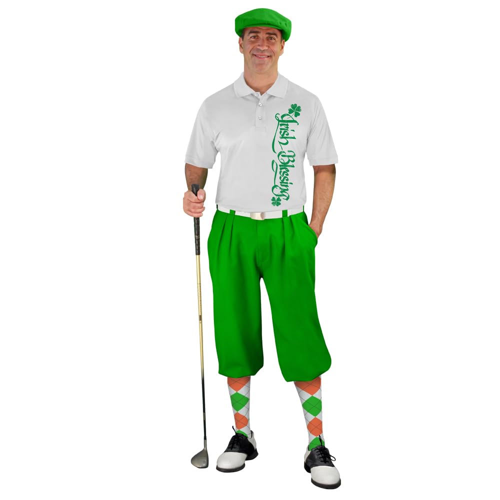 Golf Knickers Irish Homeland Blessings Traditional (Plus Fours) Complete Golf Outfit for Men (Lime)- Waist Size 58 - Shirt Size 3XL