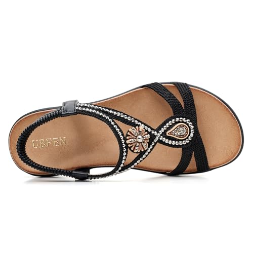 Image of UBFEN Womens Rhinestone Flat Sandals Comfortable Vacation Bohemian Style