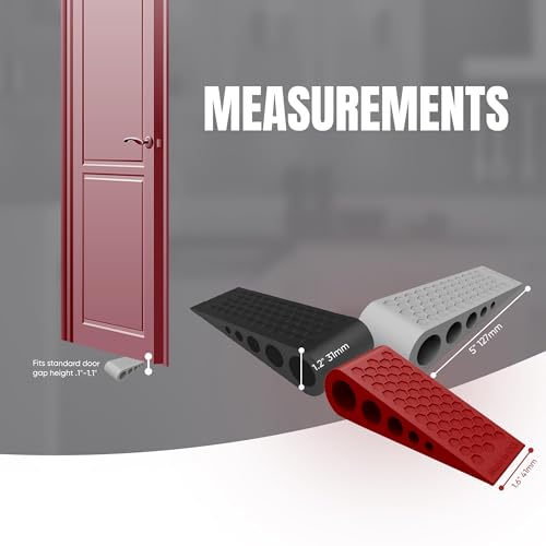 Image of Door Stoppers for Bottom of Door Premium Floor Rubber Door Stop Wedge Made in USA Heavy Duty Honeycomb Design for Carpet, Tile, Ideal for Home, School, Commercial, Black