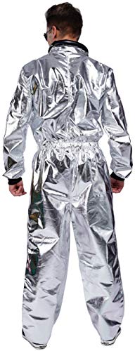 Maxim Party Supplies Adult Astronaut Costume Jumpsuit Silver Space Suit for Men with Embroidered Patches and Pockets (Large)