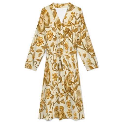 Beauty Golden Monkey Soft Robe Long Sleeve Bathrobes V Neck Sleepwear Spa Robes with Belt Men Woman3