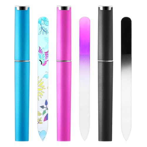 3 limas profesionales de uñas de cristal para uñas naturales con estuche, lima de uñas, superficie de cristal, lima de uñas para mujeres, uñas naturales, uñas