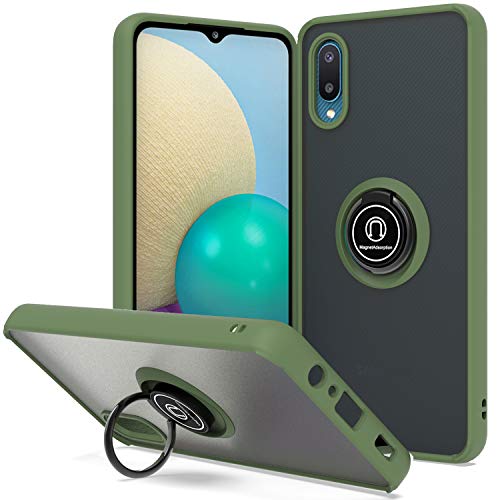 CoverON Ring Phone Cover Designed for Samsung Galaxy A02 Case, Clear Hard Back Rubber Grip Magnetic Mount Compatible - Army Green