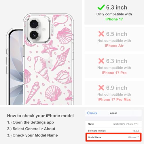 MOSNOVO for iPhone 17 Case, Shockproof Military-Grade Protection 6.6ft Drop Tested, Camera Control, Clear Phone Case for iPhone 17, Pink Seashells Design by MOSNOVO - Used condition - Image 2