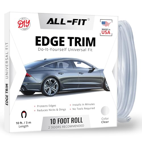All-Fit Automotive Car Door Edge Protector Universal DIY Edge Trim to Prevent Scratches & Dings Flexible Adhesive Molding Trim for Cars Trucks & SUVs (10 Ft - Clear)