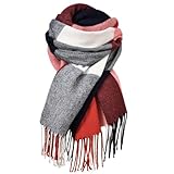 Scarf for Women - Women's Fall Winter Scarfs, Classical Scottish Checked Long Shawl Wrap Scarf, Soft and Warm Cashmere Scarf, Scarves for Women Lightweight- Red & Blue