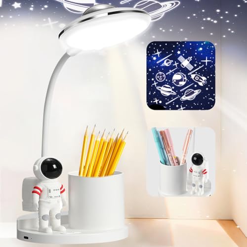 SONVIEE Lampe de Bureau pour Enfant avec Projecteur et Porte-Stylo Etude LED Lampe de Chevet Lecture pour Enfants Sans Fil Dimmable 3 Modes Veilleuse...