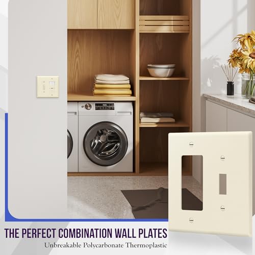 Image of ENERLITES Combination Toggle Light Switch /Decorator Light Switch Plate, Double Switch Wall Plate, Mid-Size 2-Gang 4.88 inch x 4.92 inch, Polycarbonate Thermoplastic, 881131M-LA, Light Almond