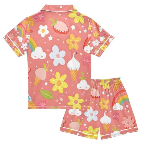 senya Ice Cream Flowers A Satin Summer Pajama Sets Silk Short Sleeve Button Down Sleepwear2